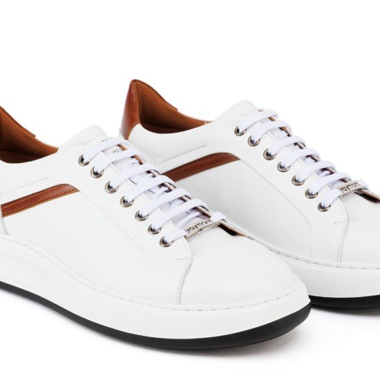 Ανδρικά Δερμάτινα Sneakers ART940 Λευκό/Ταμπά | Vintage Άνεση