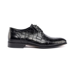 ART761 – Ανδρικό Δερμάτινο Dress Shoe με Κροκό Στάμπα | Μαύρο