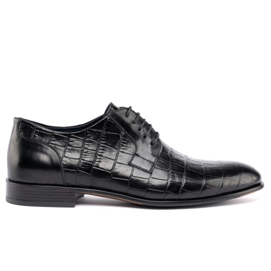 ART761 – Ανδρικό Δερμάτινο Dress Shoe με Κροκό Στάμπα | Μαύρο