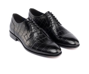 ART761 – Ανδρικό Δερμάτινο Dress Shoe με Κροκό Στάμπα | Μαύρο