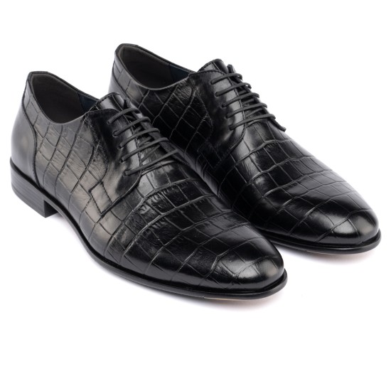 ART761 – Ανδρικό Δερμάτινο Dress Shoe με Κροκό Στάμπα | Μαύρο
