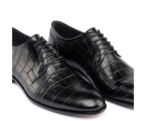ART761 – Ανδρικό Δερμάτινο Dress Shoe με Κροκό Στάμπα | Μαύρο