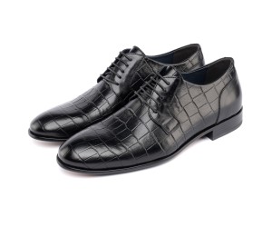 ART761 – Ανδρικό Δερμάτινο Dress Shoe με Κροκό Στάμπα | Μαύρο