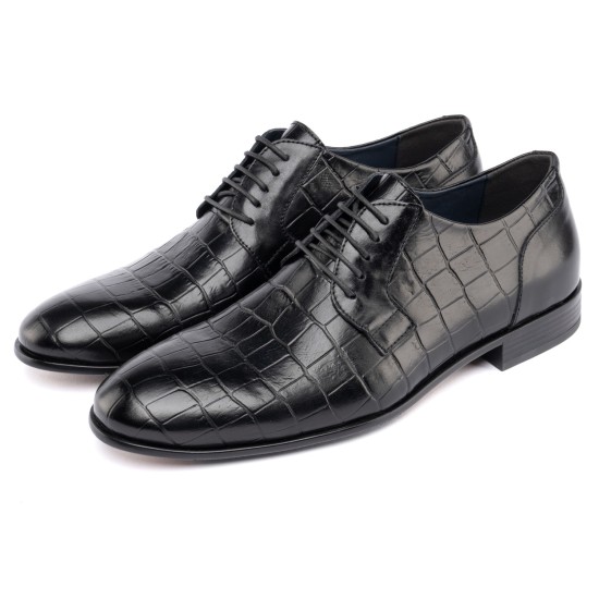 ART761 – Ανδρικό Δερμάτινο Dress Shoe με Κροκό Στάμπα | Μαύρο