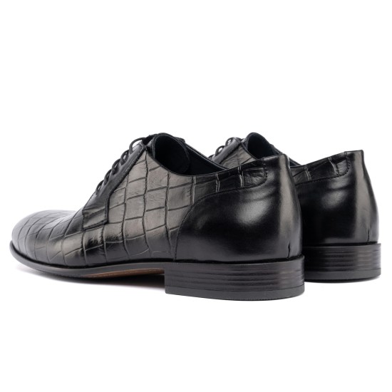 ART761 – Ανδρικό Δερμάτινο Dress Shoe με Κροκό Στάμπα | Μαύρο