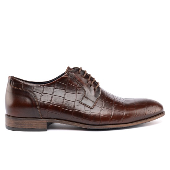 ART761 – Ανδρικό Δερμάτινο Dress Shoe με Κροκό Στάμπα | Καφέ