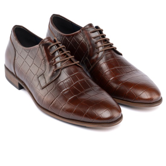 ART761 – Ανδρικό Δερμάτινο Dress Shoe με Κροκό Στάμπα | Καφέ