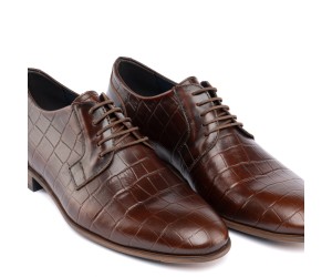 ART761 – Ανδρικό Δερμάτινο Dress Shoe με Κροκό Στάμπα | Καφέ