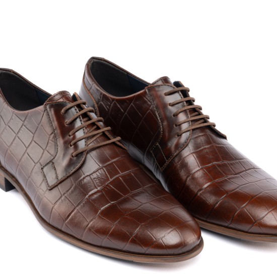 ART761 – Ανδρικό Δερμάτινο Dress Shoe με Κροκό Στάμπα | Καφέ