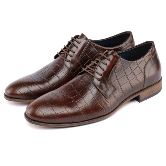 ART761 – Ανδρικό Δερμάτινο Dress Shoe με Κροκό Στάμπα | Καφέ