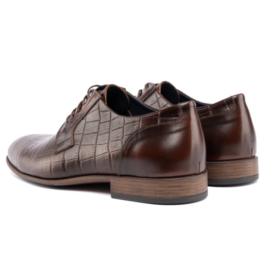 ART761 – Ανδρικό Δερμάτινο Dress Shoe με Κροκό Στάμπα | Καφέ