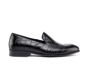 ART762 – Leather Penny Loafer με Κροκό Στάμπα | Μαύρο