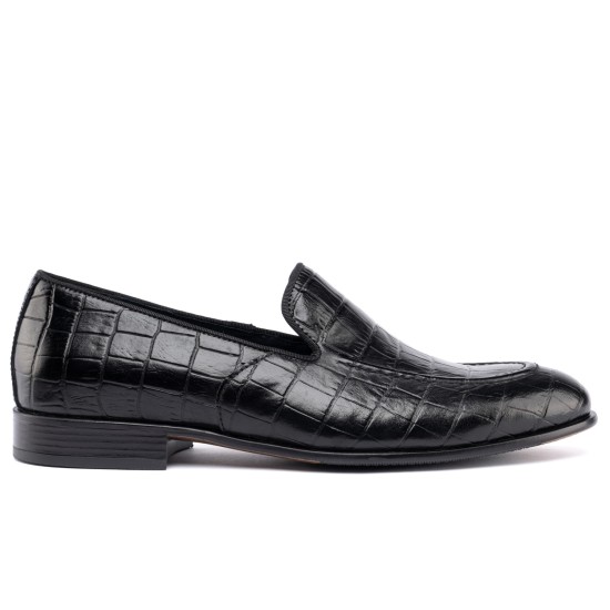 ART762 – Leather Penny Loafer με Κροκό Στάμπα | Μαύρο