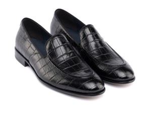 ART762 – Leather Penny Loafer με Κροκό Στάμπα | Μαύρο