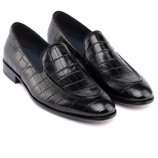 ART762 – Leather Penny Loafer με Κροκό Στάμπα | Μαύρο