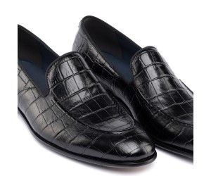 ART762 – Leather Penny Loafer με Κροκό Στάμπα | Μαύρο