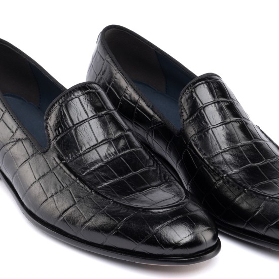 ART762 – Leather Penny Loafer με Κροκό Στάμπα | Μαύρο