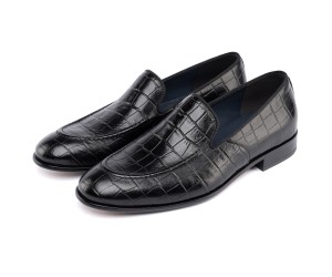 ART762 – Leather Penny Loafer με Κροκό Στάμπα | Μαύρο