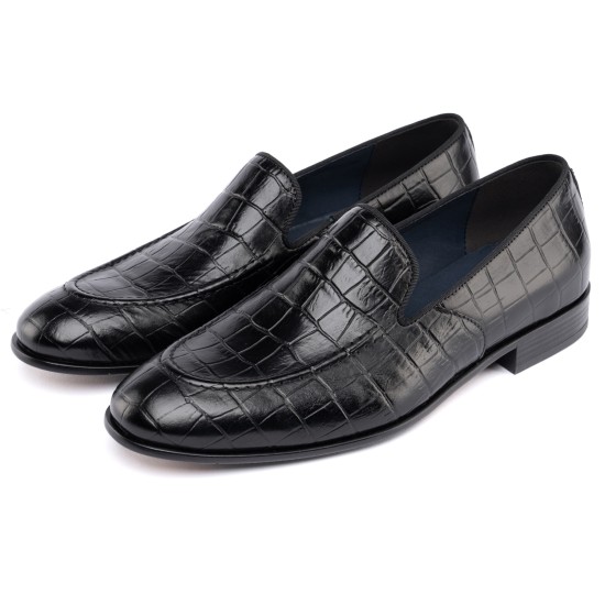ART762 – Leather Penny Loafer με Κροκό Στάμπα | Μαύρο