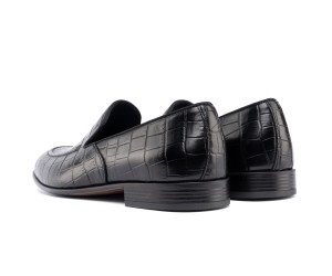 ART762 – Leather Penny Loafer με Κροκό Στάμπα | Μαύρο