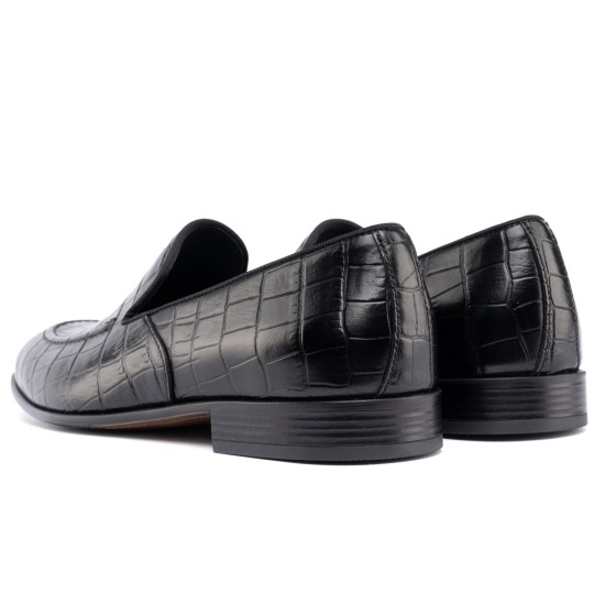 ART762 – Leather Penny Loafer με Κροκό Στάμπα | Μαύρο