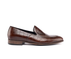 ART762 – Leather Penny Loafer με Κροκό Στάμπα | Καφέ