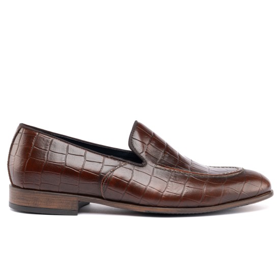 ART762 – Leather Penny Loafer με Κροκό Στάμπα | Καφέ