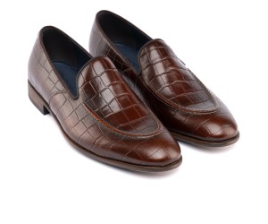 ART762 – Leather Penny Loafer με Κροκό Στάμπα | Καφέ