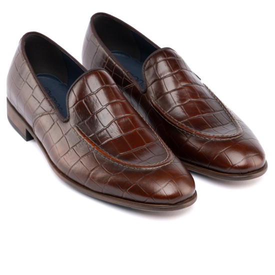 ART762 – Leather Penny Loafer με Κροκό Στάμπα | Καφέ