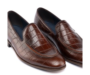 ART762 – Leather Penny Loafer με Κροκό Στάμπα | Καφέ