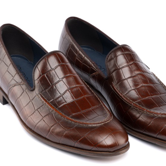 ART762 – Leather Penny Loafer με Κροκό Στάμπα | Καφέ
