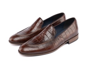 ART762 – Leather Penny Loafer με Κροκό Στάμπα | Καφέ