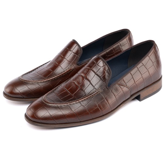 ART762 – Leather Penny Loafer με Κροκό Στάμπα | Καφέ