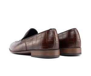 ART762 – Leather Penny Loafer με Κροκό Στάμπα | Καφέ