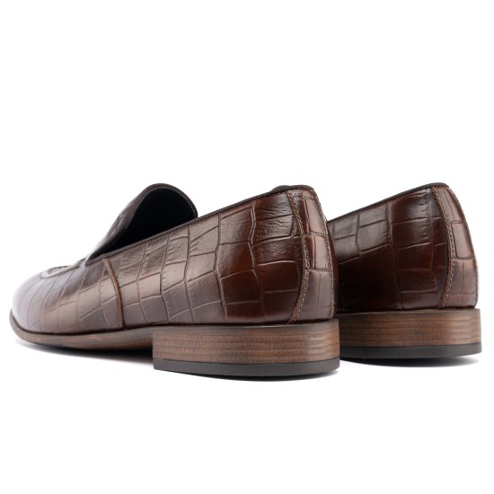 ART762 – Leather Penny Loafer με Κροκό Στάμπα | Καφέ