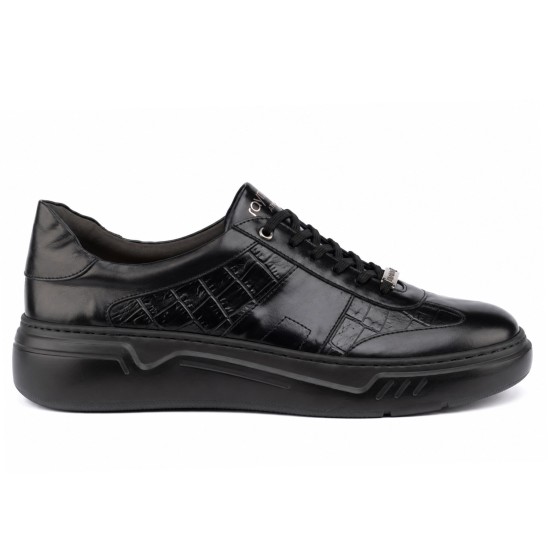 ART929 – Luxury Δερμάτινο Sneaker με Croco Στάμπα | Μαύρο