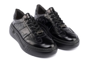 ART929 – Luxury Δερμάτινο Sneaker με Croco Στάμπα | Μαύρο