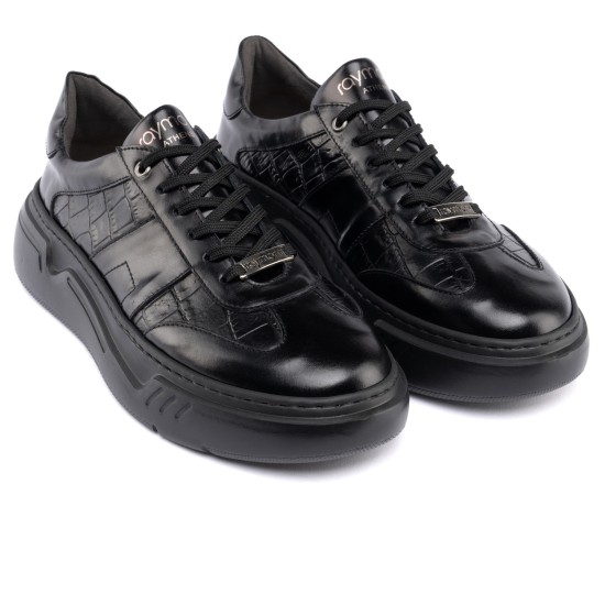 ART929 – Luxury Δερμάτινο Sneaker με Croco Στάμπα | Μαύρο