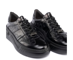 ART929 – Luxury Δερμάτινο Sneaker με Croco Στάμπα | Μαύρο