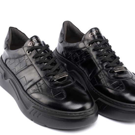 ART929 – Luxury Δερμάτινο Sneaker με Croco Στάμπα | Μαύρο