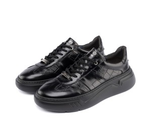 ART929 – Luxury Δερμάτινο Sneaker με Croco Στάμπα | Μαύρο