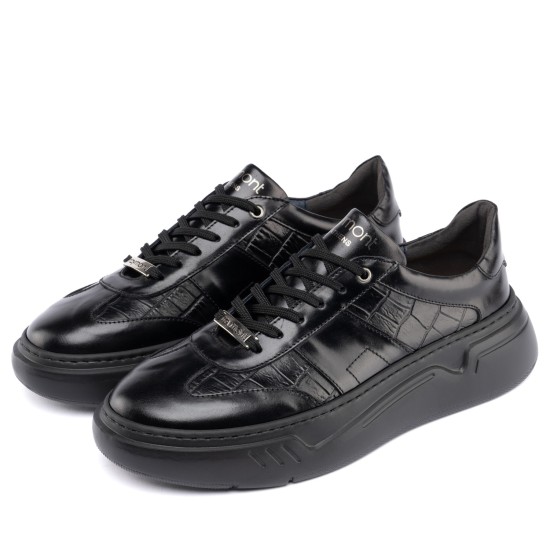 ART929 – Luxury Δερμάτινο Sneaker με Croco Στάμπα | Μαύρο