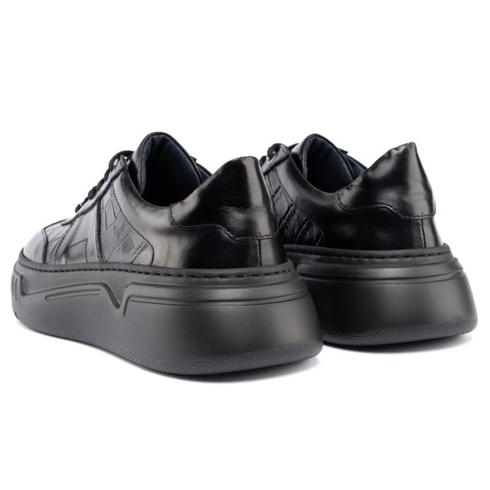 ART929 – Luxury Δερμάτινο Sneaker με Croco Στάμπα | Μαύρο