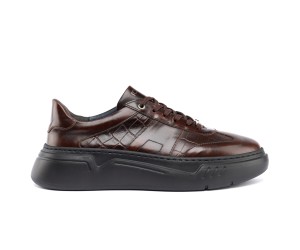 ART929 – Luxury Δερμάτινο Sneaker με Croco Στάμπα | Καφέ