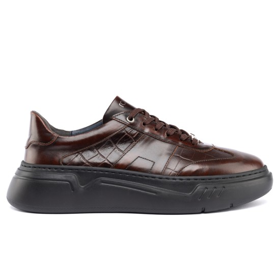 ART929 – Luxury Δερμάτινο Sneaker με Croco Στάμπα | Καφέ