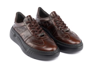 ART929 – Luxury Δερμάτινο Sneaker με Croco Στάμπα | Καφέ
