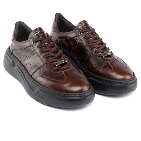 ART929 – Luxury Δερμάτινο Sneaker με Croco Στάμπα | Καφέ