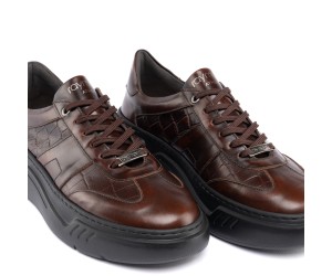 ART929 – Luxury Δερμάτινο Sneaker με Croco Στάμπα | Καφέ