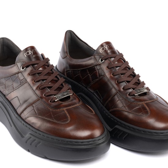 ART929 – Luxury Δερμάτινο Sneaker με Croco Στάμπα | Καφέ