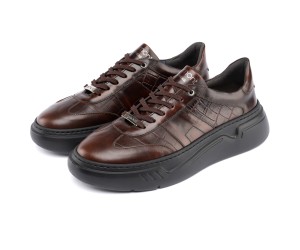 ART929 – Luxury Δερμάτινο Sneaker με Croco Στάμπα | Καφέ